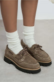 DELMAR DARK BEIGE  LACE-UP DETAIL THICK SOLE WOMEN'S LOAFER
