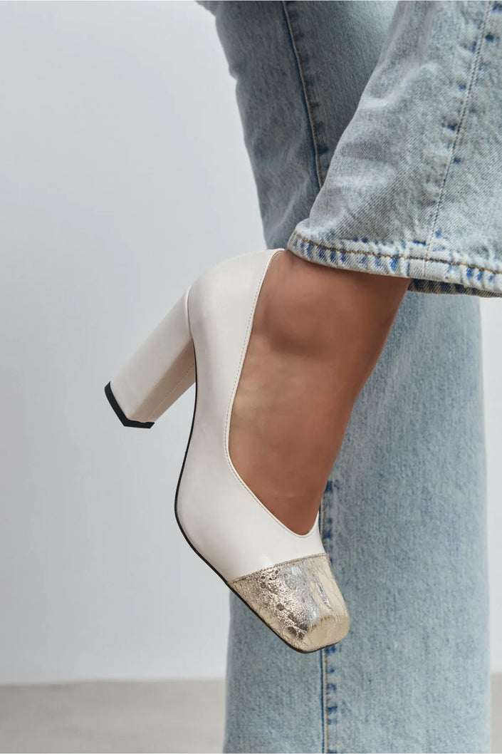 EMILY PEARL & GOLD CAP-TOE BLOCK HEEL WOMEN’S SHOES