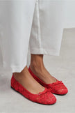MAGNI RED LACE EMBROIDERED BOW DETAIL WOMEN’S BALLET FLATS