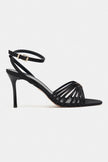 ZARIA BLACK SATIN CAGED OPEN-TOE WOMEN’S HIGH HEEL SANDALS