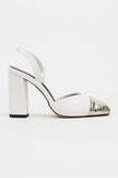 SOLEA White Matte Slingback Heels with Gold Toe Detail