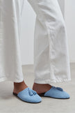 NELLA BABY BLUE GENUINE SUEDE LEATHER TASSEL DETAIL WOMEN’S FLAT SLIPPERS