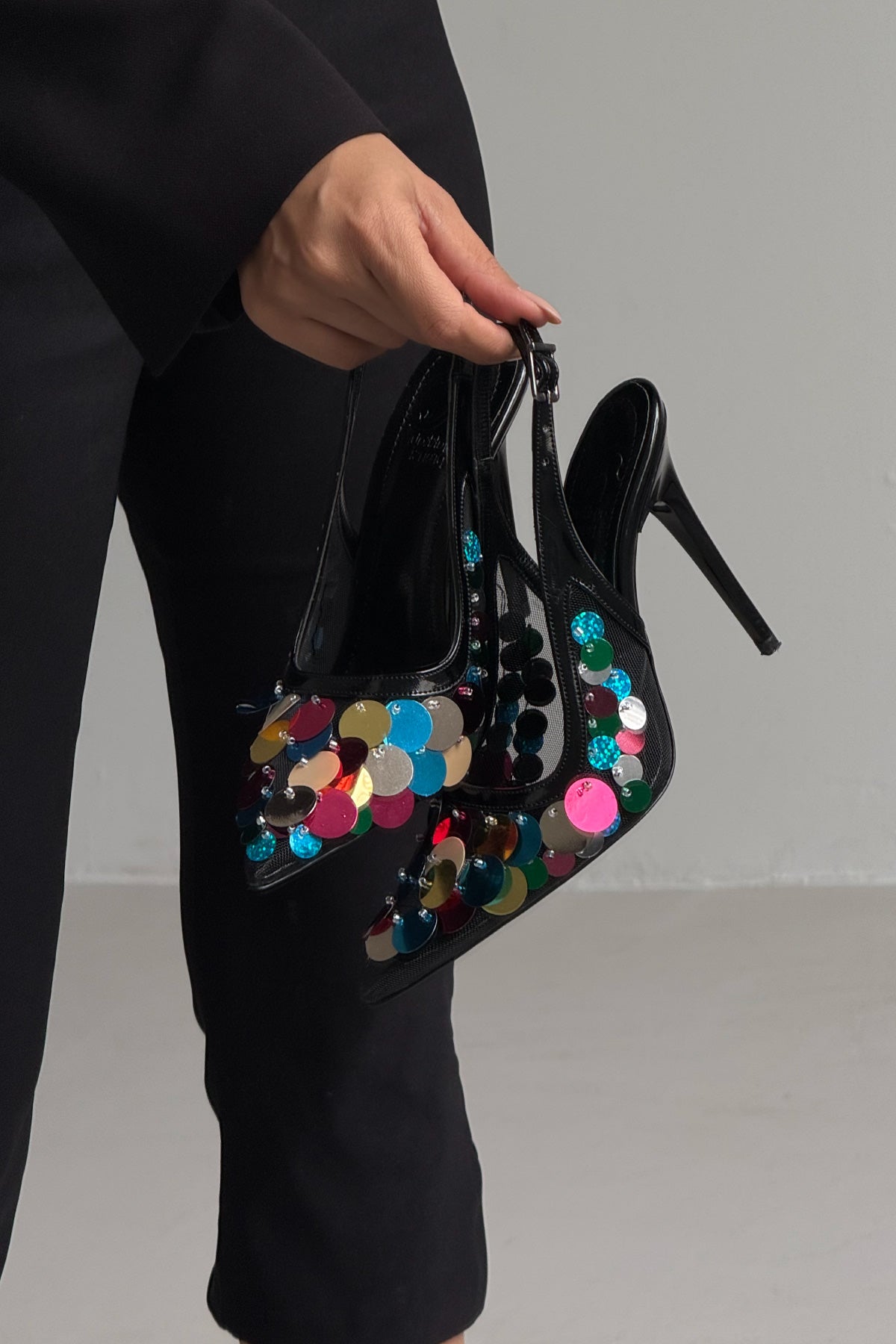 Varun Colorful Sequined Black Patent Leather Stiletto