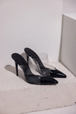 Geulis Transparent Detailed Black Patent Leather Slippers