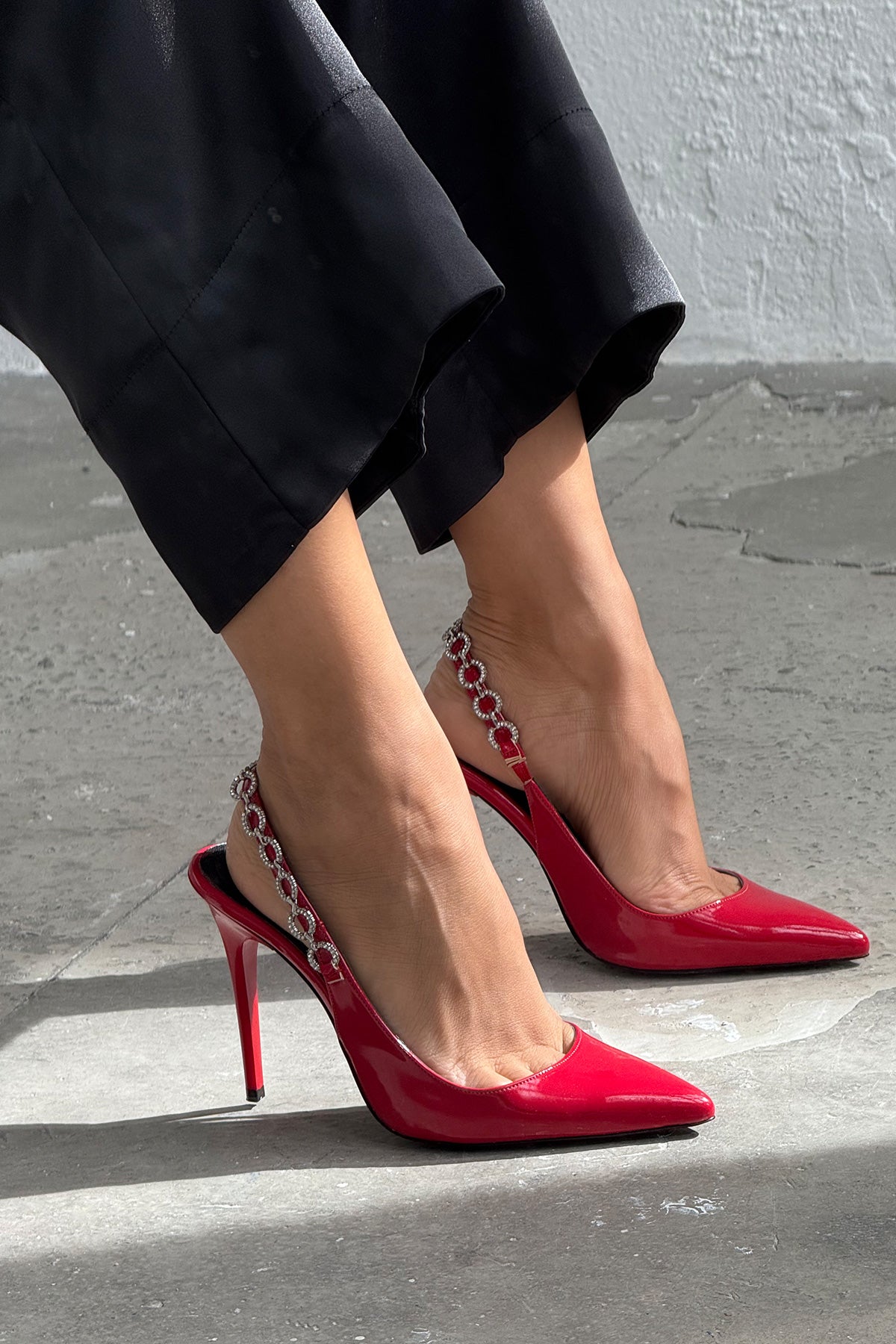 Jazzy Stone Detailed Red Patent Leather Stiletto