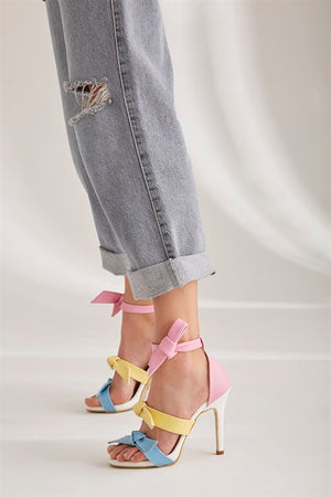 Marzia Three-Stripe Ribbon Detail  Colorful Heeled Shoes - pre order