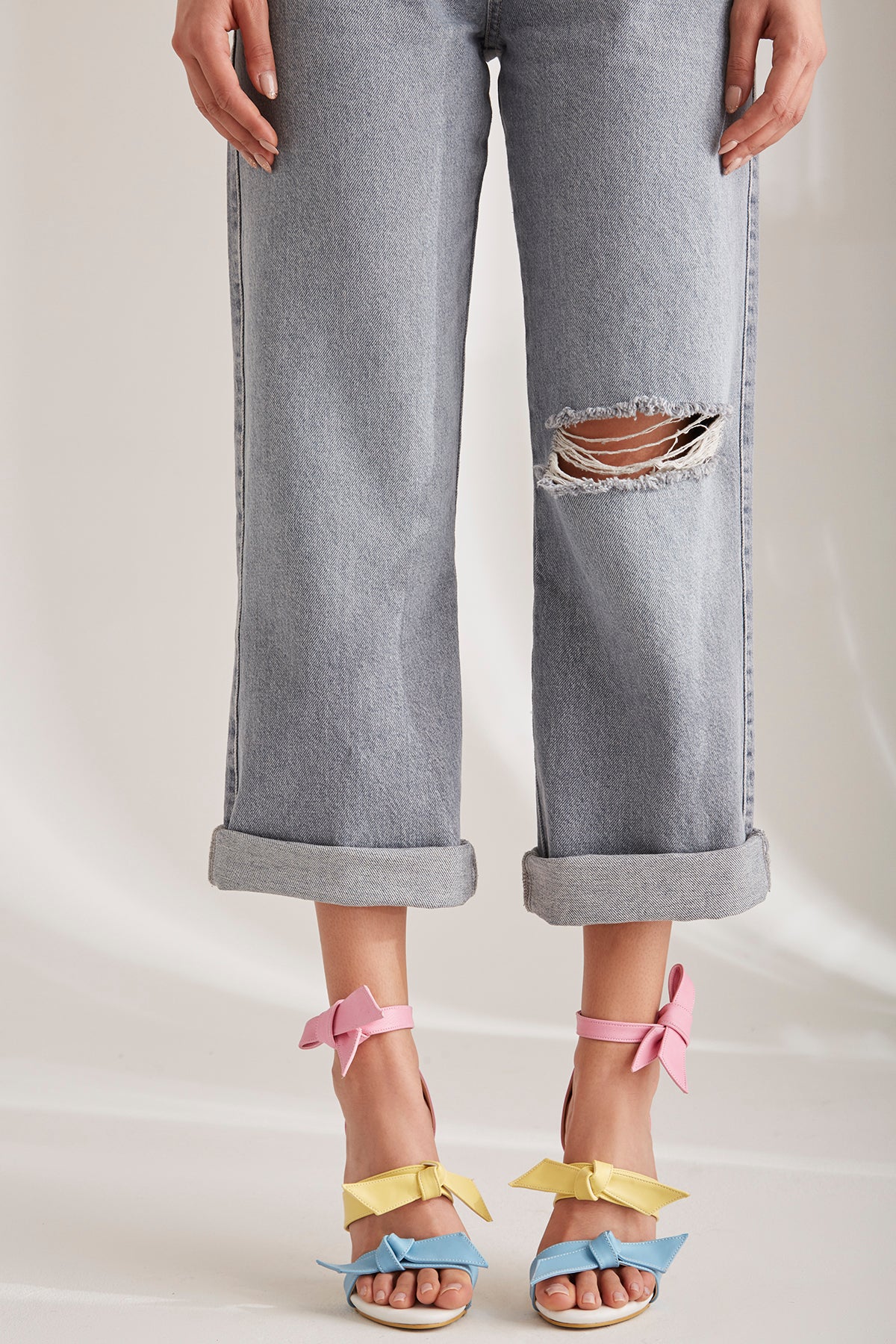 Marzia Three-Stripe Ribbon Detail  Colorful Heeled Shoes