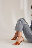 Dorito Transparent Cross Strap  Tan Heel Shoes - PRE ORDER