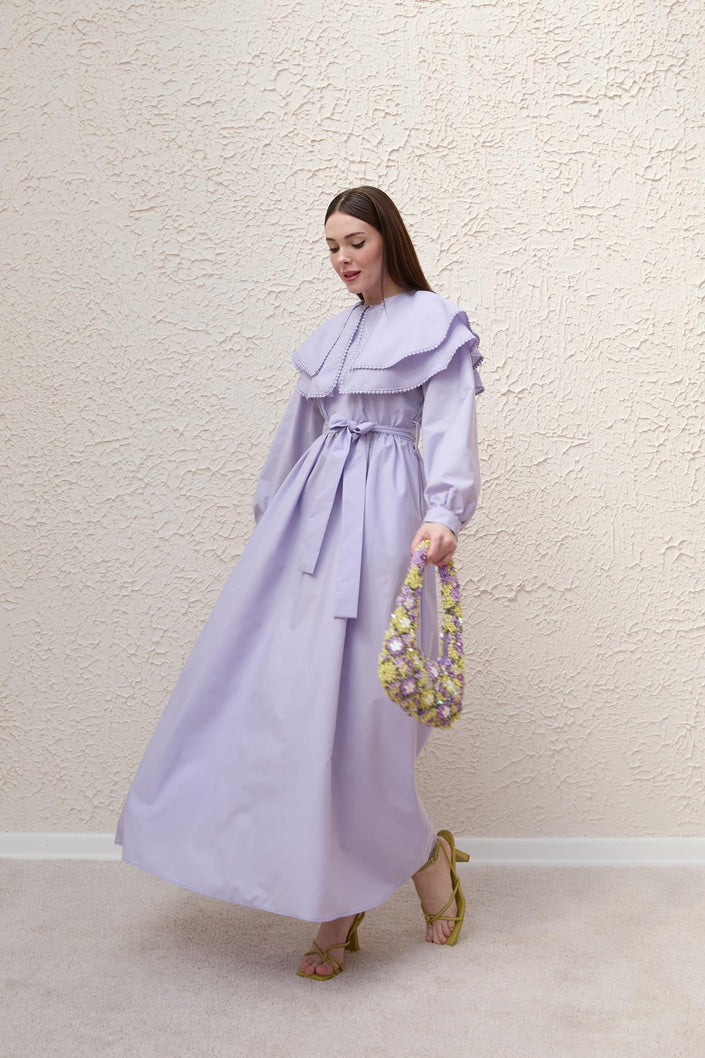 EMBROIDERY STRIPE DETAIL DRESS – PURPLE