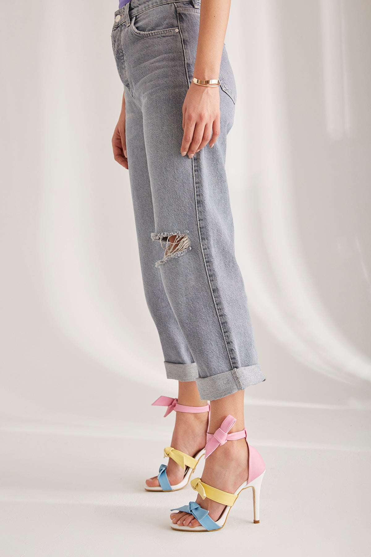 Marzia Three-Stripe Ribbon Detail  Colorful Heeled Shoes