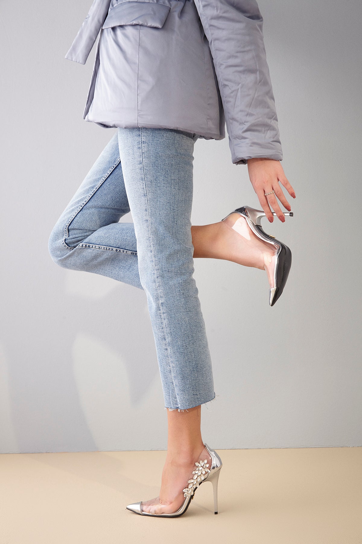 Cenzio Transparent Detail Silver Stiletto