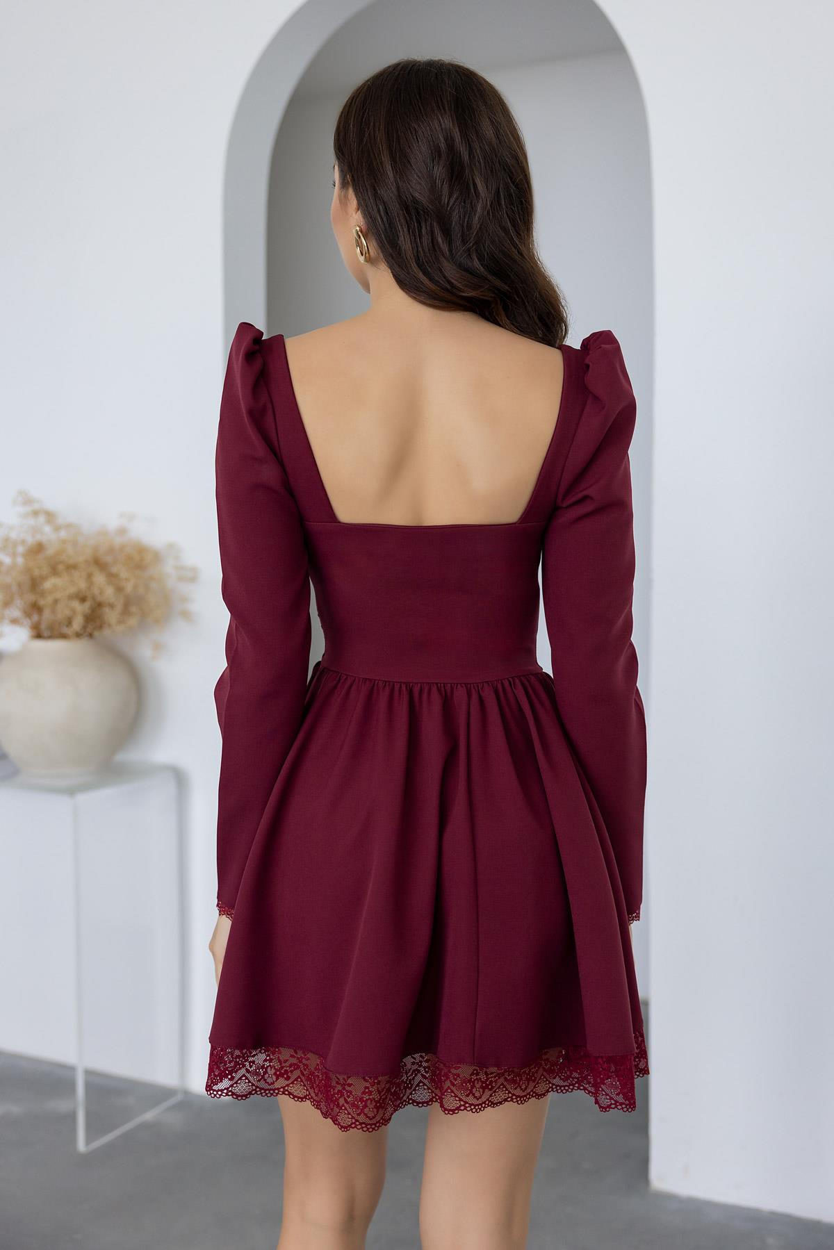 Lace Detailed Mini Dress - CLARET