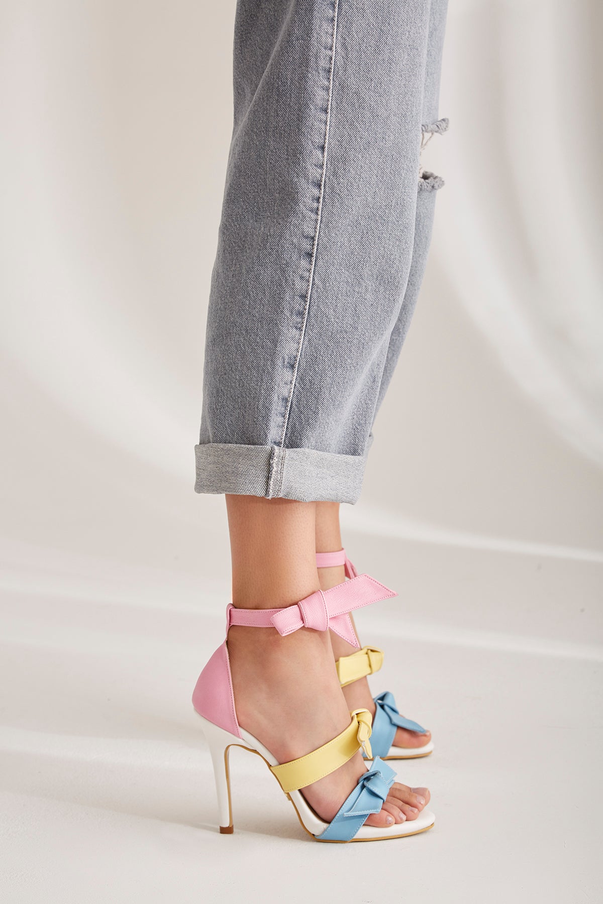 Marzia Three-Stripe Ribbon Detail  Colorful Heeled Shoes