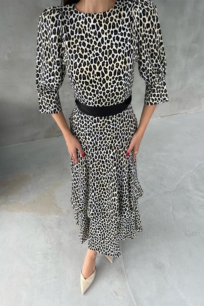 Loya Leopard Belt Detailed Satin Dress
