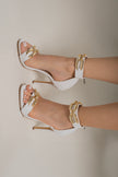 Valent Accessory Detailed Thin Heel 10cm White Matte Heel Shoes - PRE ORDER
