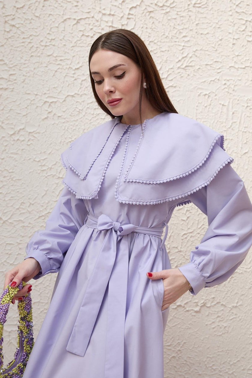 EMBROIDERY STRIPE DETAIL DRESS – PURPLE