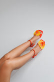 Bloom Flower Detailed  Orange Satin Heeled Shoes - PRE ORDER
