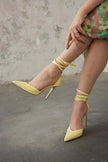 Suzy Ankle Strap  Yellow Patent Leather Stiletto - PRE ORDER