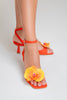 Bloom Flower Detailed  Orange Satin Heeled Shoes - PRE ORDER