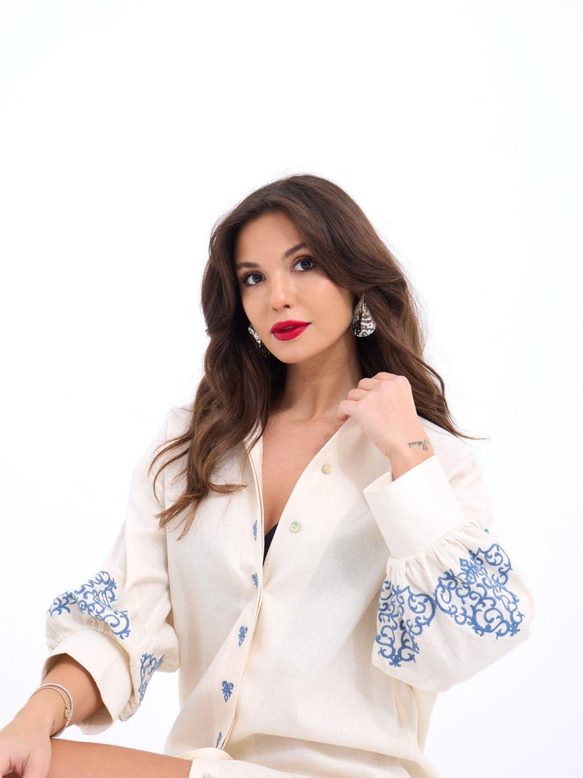 Cream blue Dress  Kimono