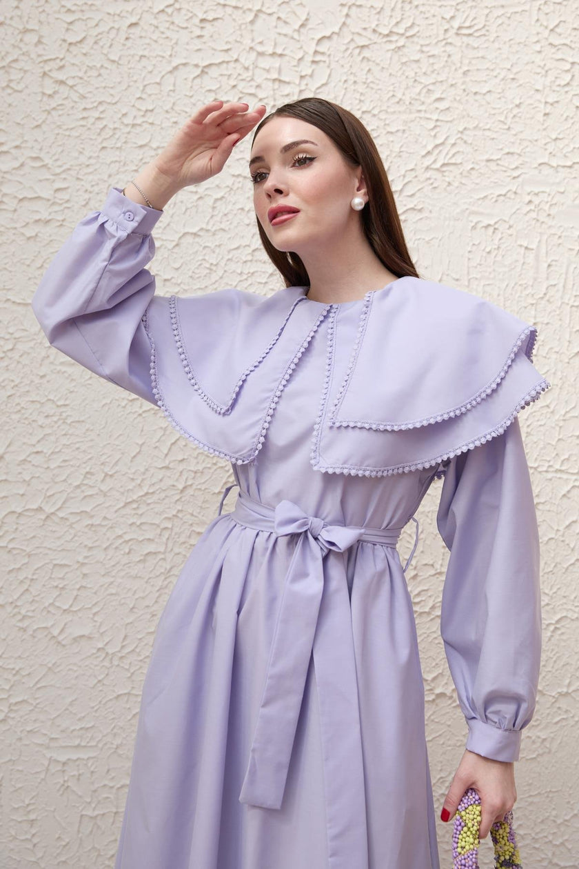 EMBROIDERY STRIPE DETAIL DRESS – PURPLE