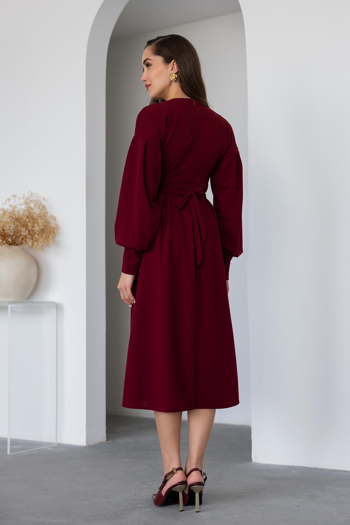 Double Breasted Rose Detail Dress - Claret Red