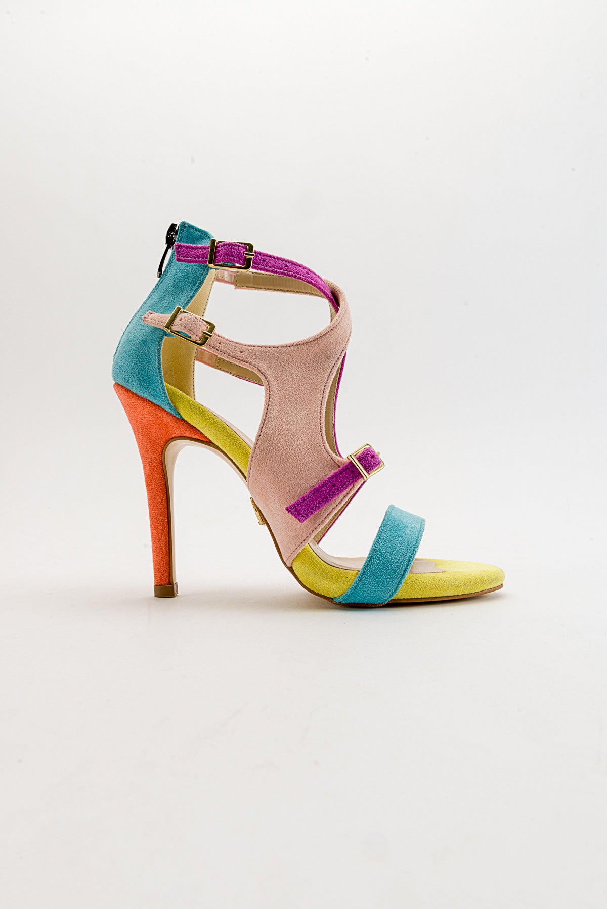 Naola Buckle Detail  Colorful Suede Heeled Shoes