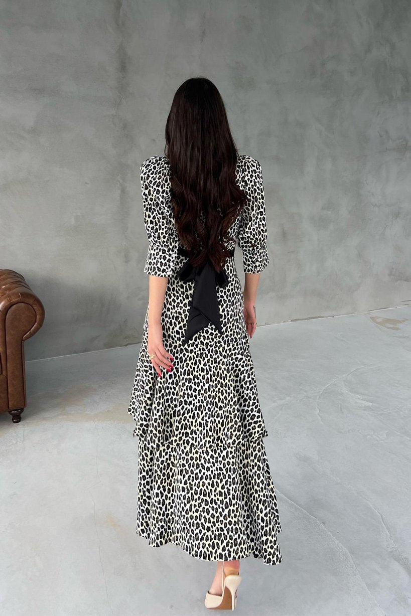 Loya Leopard Belt Detailed Satin Dress