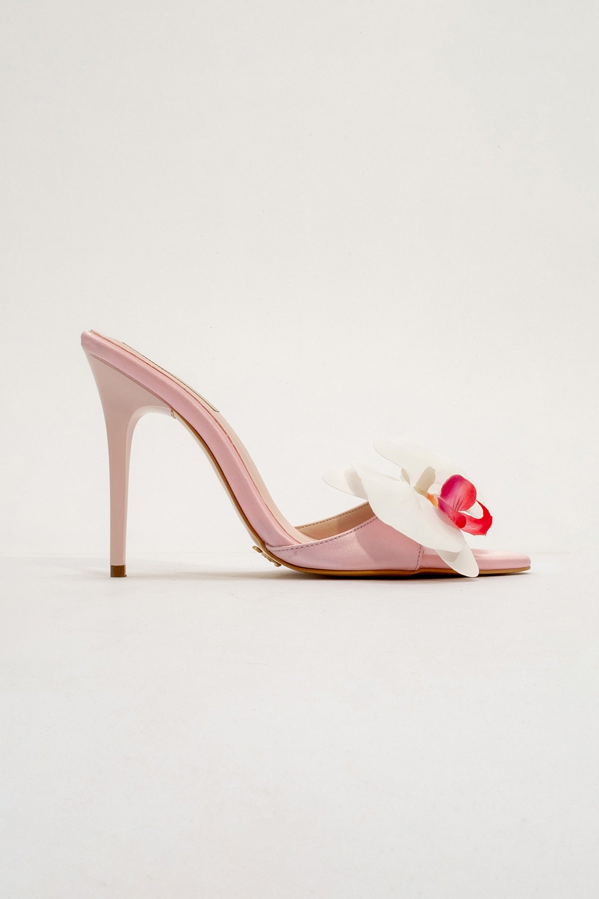 Lily Flower Detail  Powder Satin Slippers