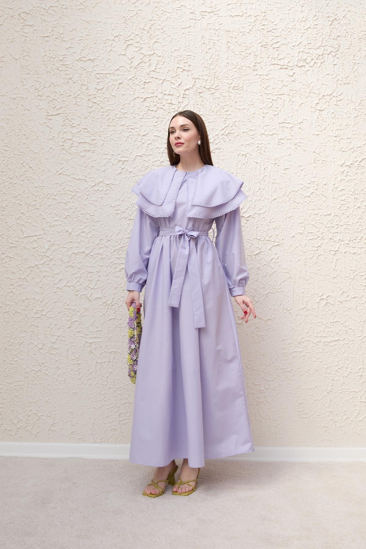 EMBROIDERY STRIPE DETAIL DRESS – PURPLE