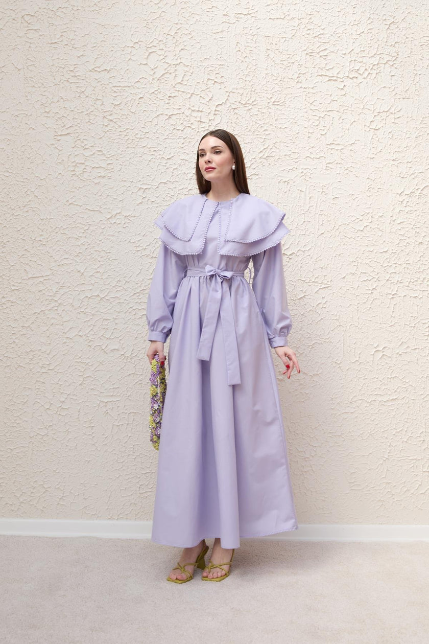 EMBROIDERY STRIPE DETAIL DRESS – PURPLE