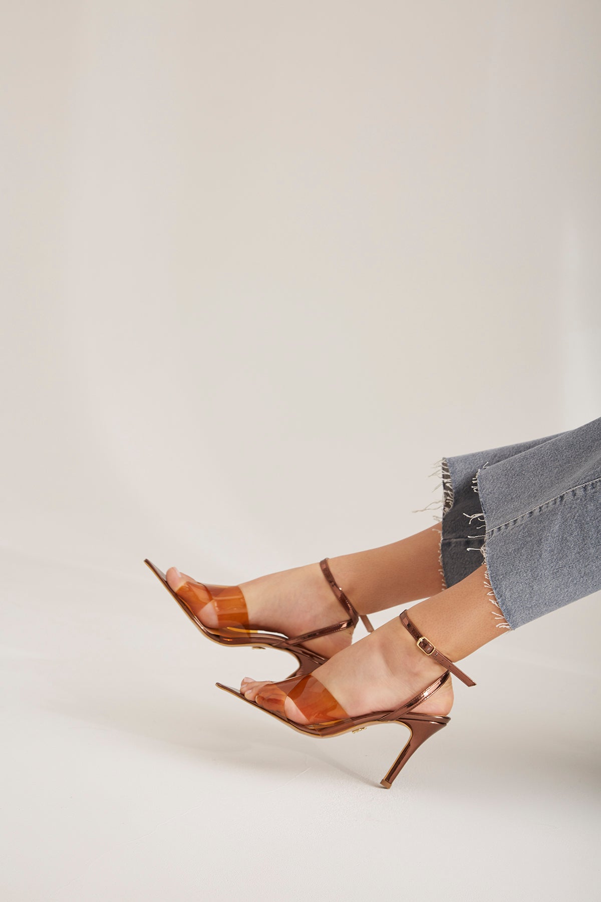 Dorito Transparent Cross Strap  Tan Heel Shoes - PRE ORDER