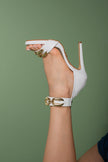 Valent Accessory Detailed Thin Heel 10cm White Matte Heel Shoes - PRE ORDER