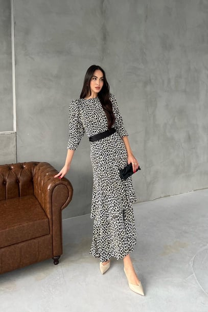 Loya Leopard Belt Detailed Satin Dress