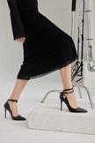 Zemes Buckle Detailed Black Patent Leather Stiletto -pre order