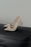 Romy Stone Detailed Mesh White Patent Leather Stiletto-PRE ORDER