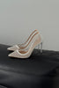 Romy Stone Detailed Mesh White Patent Leather Stiletto-PRE ORDER
