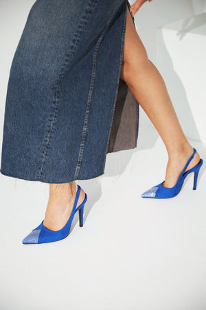 Jen Stone Detailed  DarkBlue  Suede Stiletto - PRE ORDER