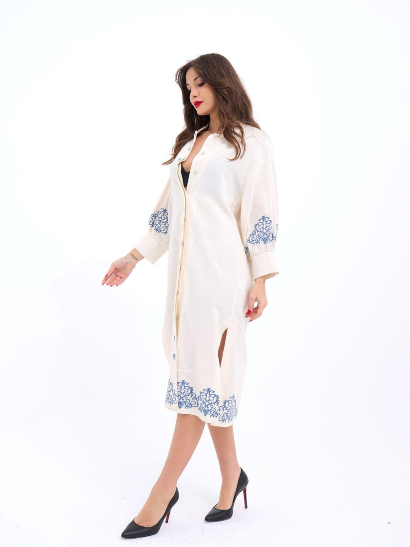Cream blue Dress  Kimono