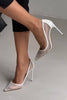 Romy Stone Detailed Mesh White Patent Leather Stiletto-PRE ORDER