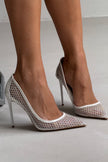 Romy Stone Detailed Mesh White Patent Leather Stiletto-PRE ORDER