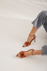 Dorito Transparent Cross Strap  Tan Heel Shoes - PRE ORDER
