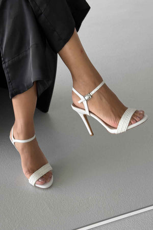 Tease Braided   White Heeled Shoes