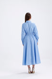 Blue Shirt Collar Long Striped Dress