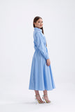 Blue Shirt Collar Long Striped Dress