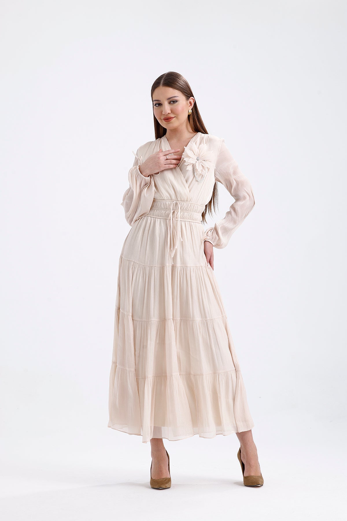 Organza Design Dress - Beige