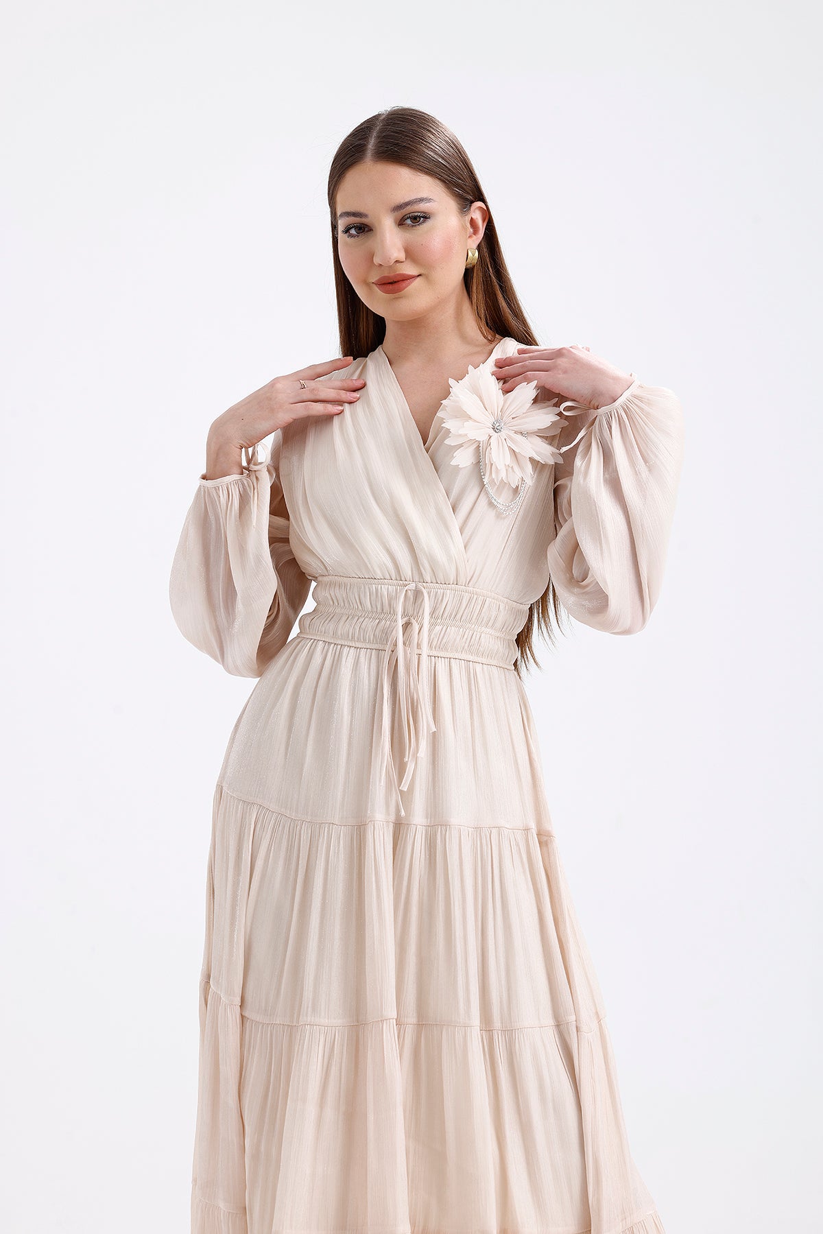 Organza Design Dress - Beige