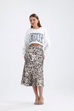 Leopard Satin Midi Skirt