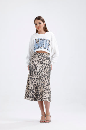 Leopard Satin Midi Skirt