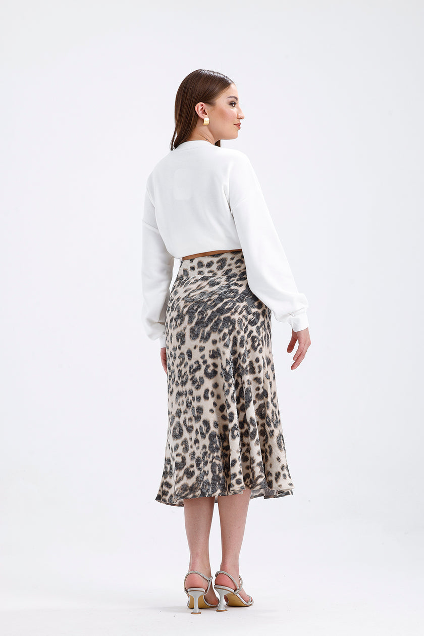 Leopard Satin Midi Skirt